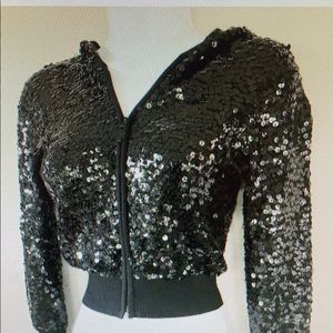 Bebe  (2010?) Crop sequin hooded zip top / jacket